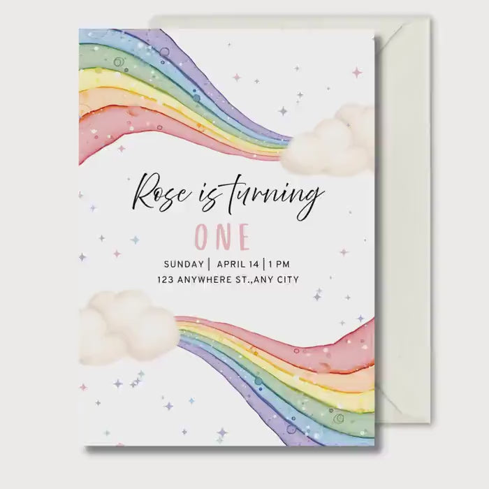 First Birthday Invitation, Rainbow Birthday Invite, Personalised Digital Invitation