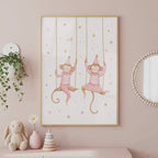 Monkey Nursery Decor Print, Blush Pink Safari Bedroom, Unframed A4 Or A3 Sizes