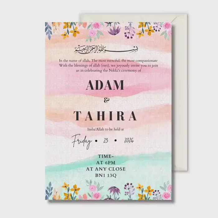 Pastel Wedding Invitation, Watercolor Wedding Invite, Personalised Digital Invitation