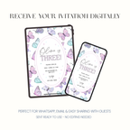 Whimsical pastel butterfly third birthday invitation